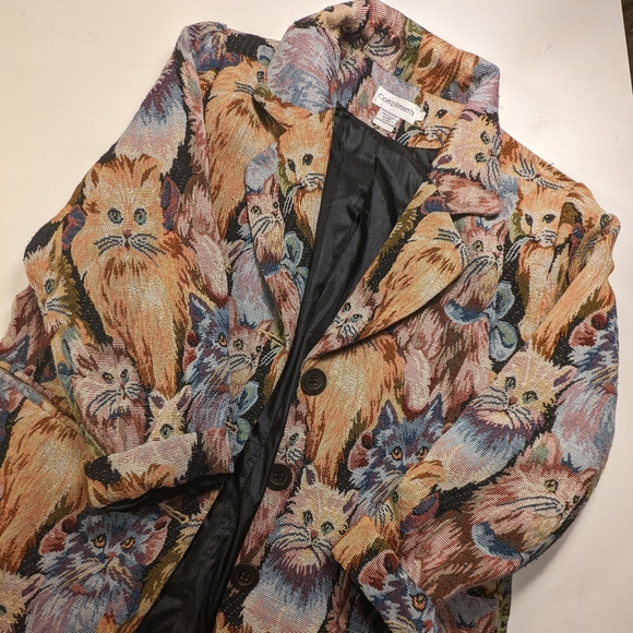 Vintage Jackets & Blazers - 🐱 Vintage Compliments Cat Tapestry Blazer, 12?